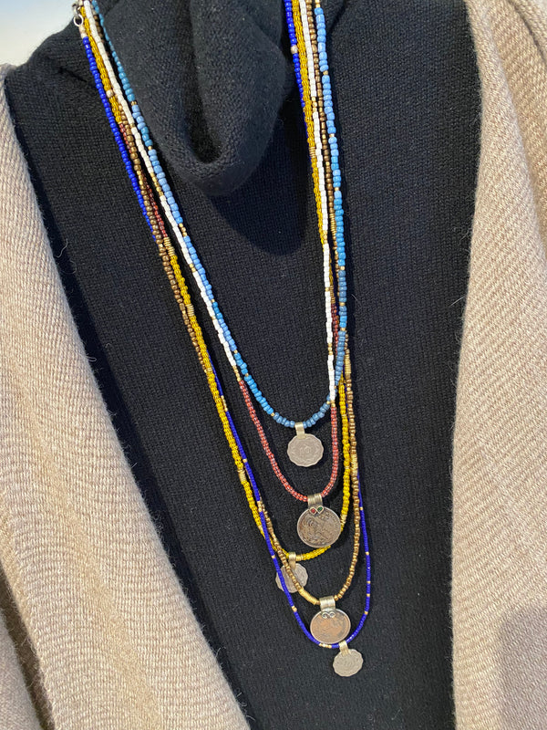 Multi-Strand Blue Bead with Coins