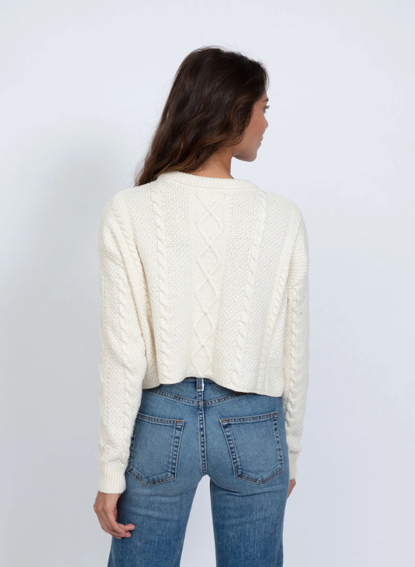 Cable Crew Neck Crop Sweater | Ivory