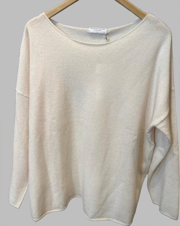 Cashmere Drop Shoulder Boatneck Sweater | Milk