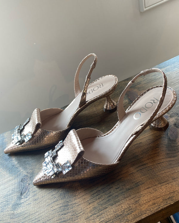 Copper Sling Back Pump with Crystals
