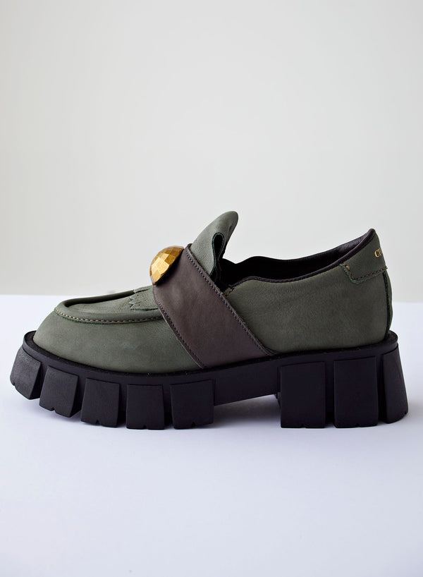 Chunky Suede Loafer with Gold | Olive Carbon