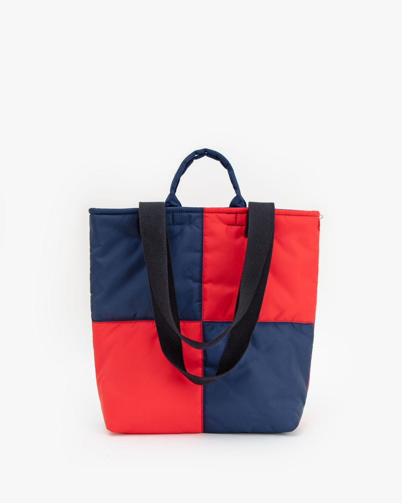Annie Quilted Puffer Tote | Navy & Red