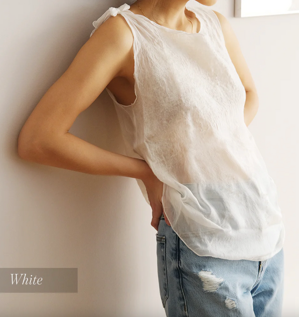 Silk Tie Shoulder Blouse | White