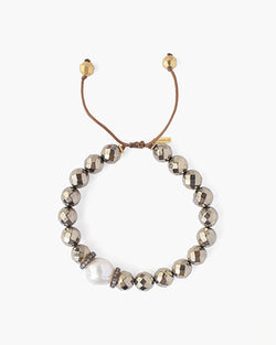 Adjustable Pyrite Bracelet With Pearl