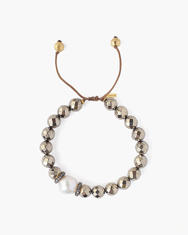 Adjustable Pyrite Bracelet With Pearl