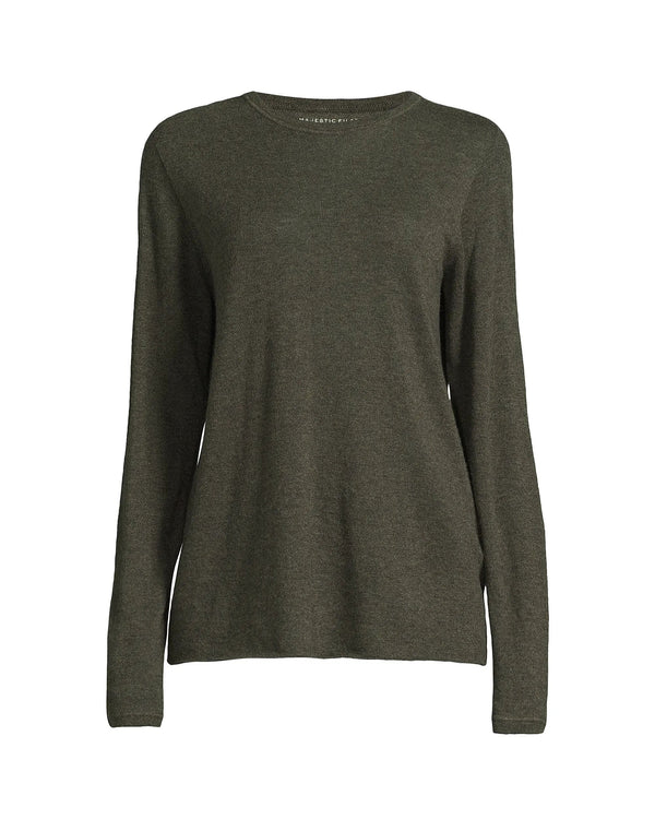 Long Sleeve Cashmere Crewneck | Khaki Chine