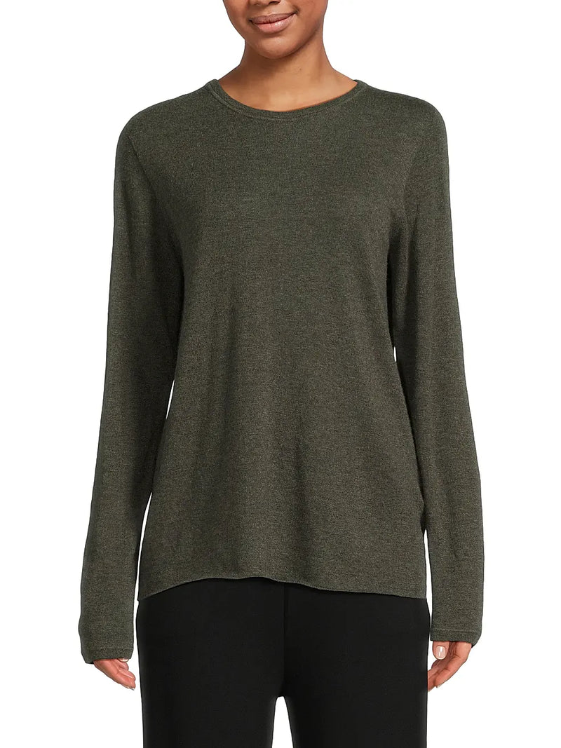 Long Sleeve Cashmere Crewneck | Khaki Chine