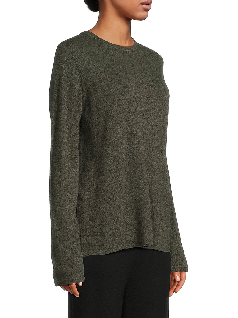 Long Sleeve Cashmere Crewneck | Khaki Chine