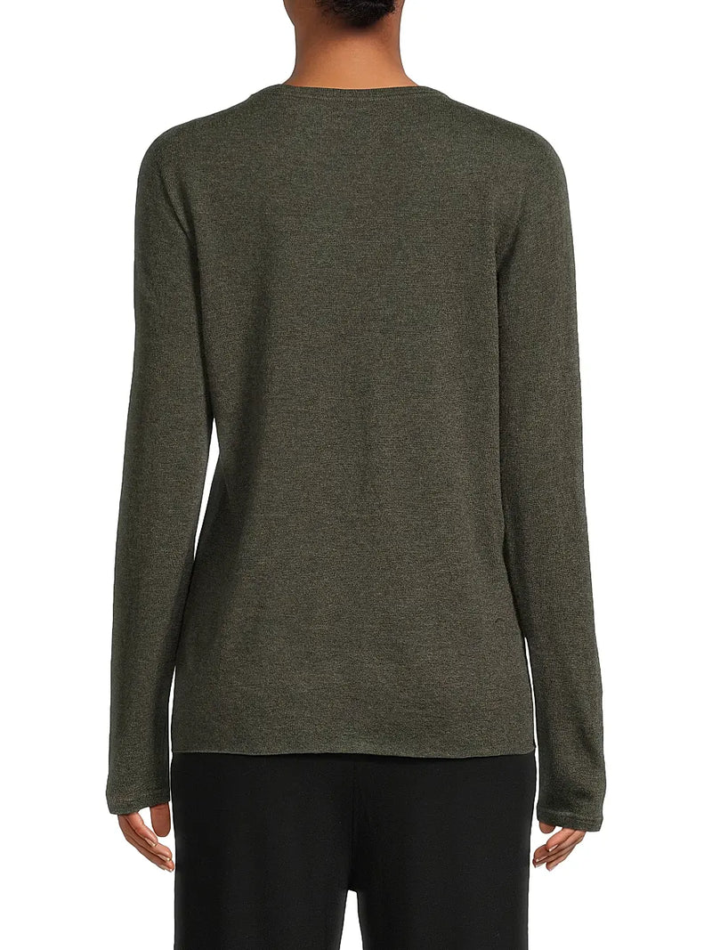 Long Sleeve Cashmere Crewneck | Khaki Chine