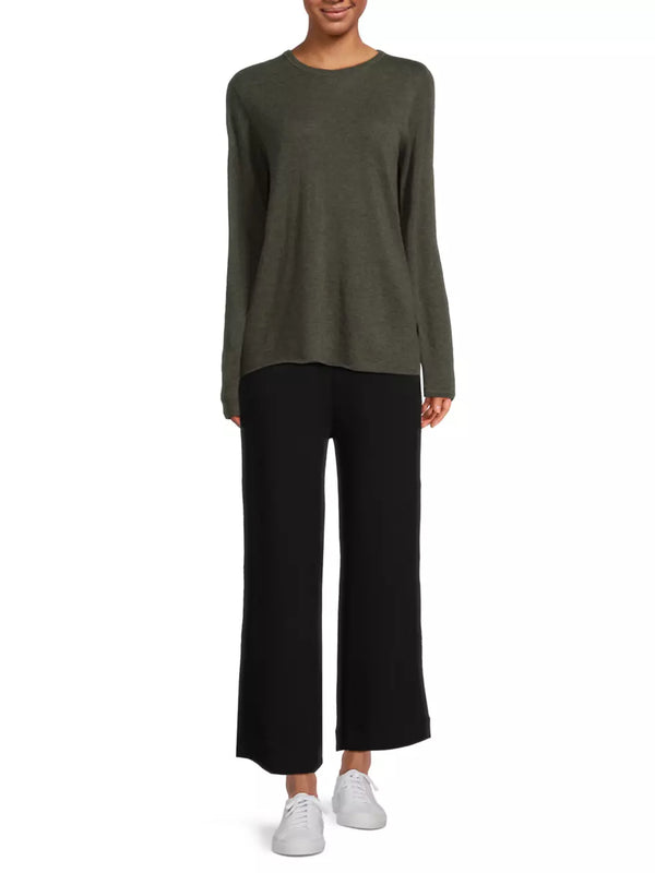 Long Sleeve Cashmere Crewneck | Khaki Chine