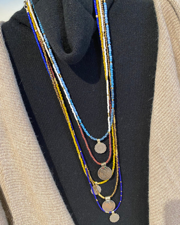 Multi-Strand Blue Bead with Coins