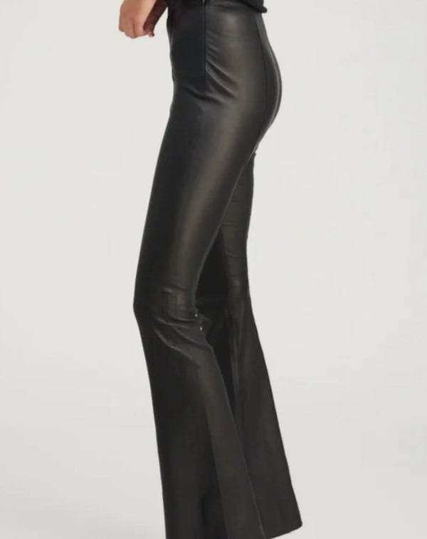Leather Ankle Flare Pants with Princess Seams I Black