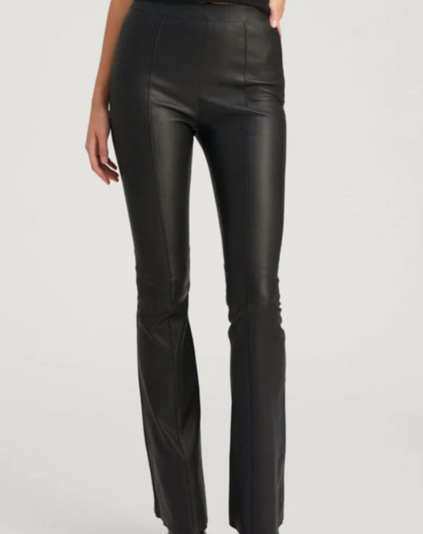 Leather Ankle Flare Pants with Princess Seams I Black