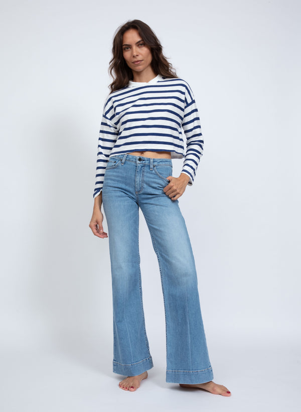 Cropped Striped Long Sleeve | Thin Navy