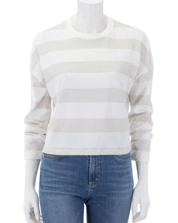 Cropped Striped Long Sleeve Tee | Grey Thick Stripe