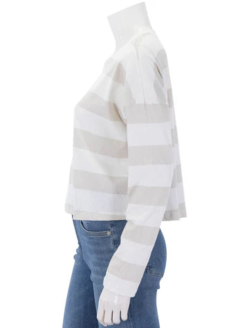Cropped Striped Long Sleeve Tee | Grey Thick Stripe