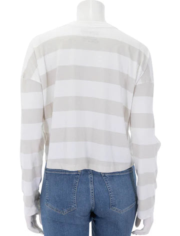 Cropped Striped Long Sleeve Tee | Grey Thick Stripe