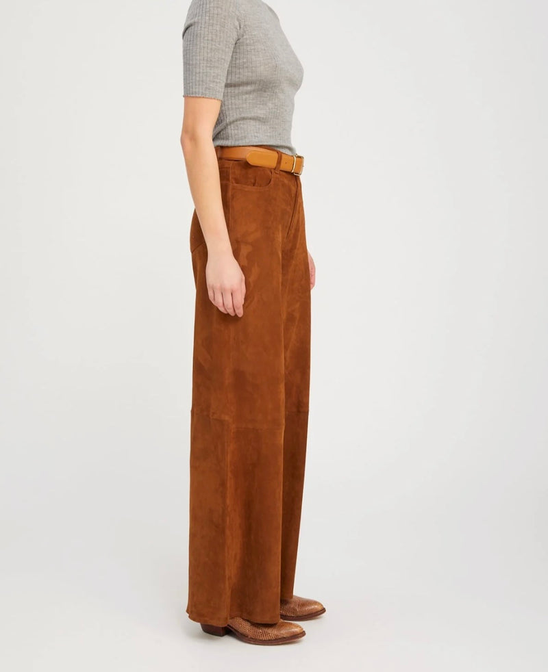 5 Pocket Mid Rise Wide Leg | Dark Cognac