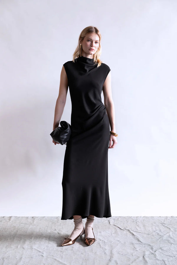 Sleeveless Dress with Side Ruching | Black