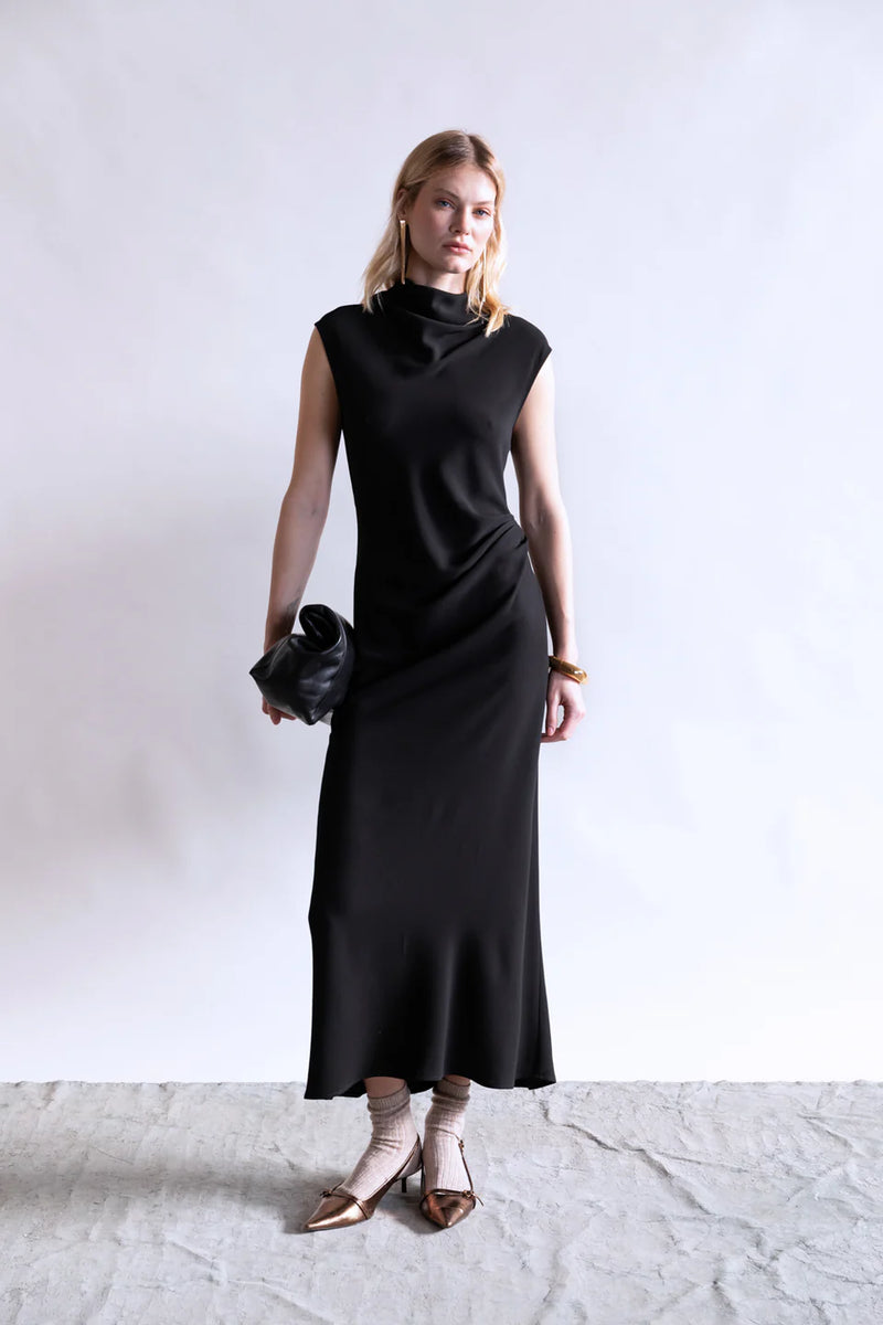 Sleeveless Dress with Side Ruching | Black