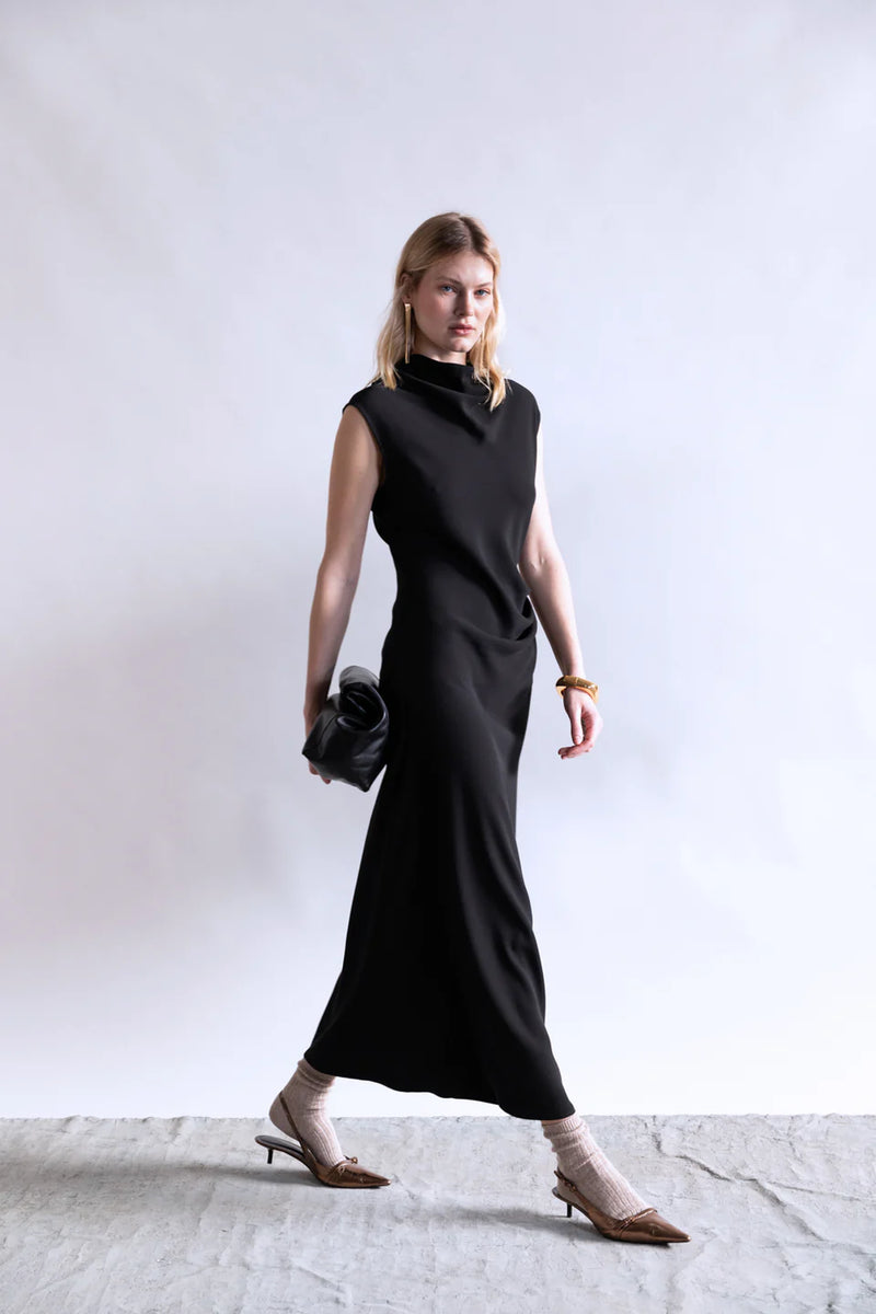 Sleeveless Dress with Side Ruching | Black