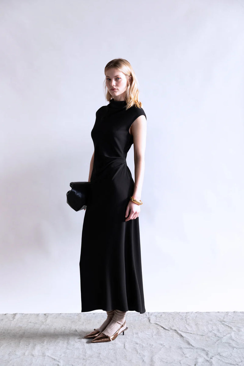 Sleeveless Dress with Side Ruching | Black