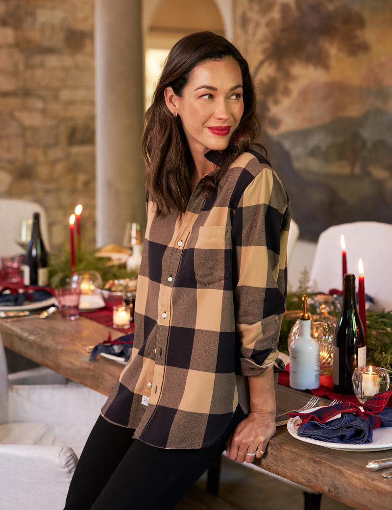 Joedy Button Down | Large Tan & Black Check