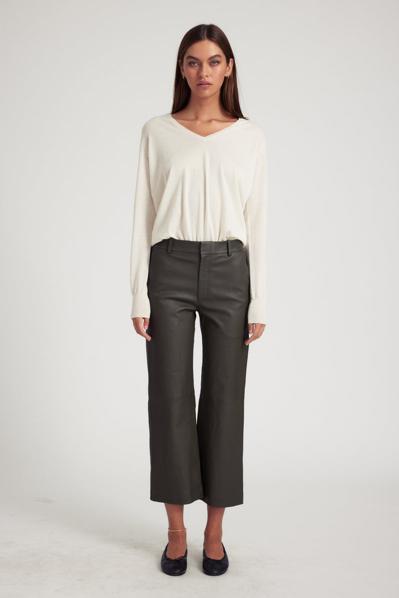 Cropped Baggy Leather Trouser | Cactus