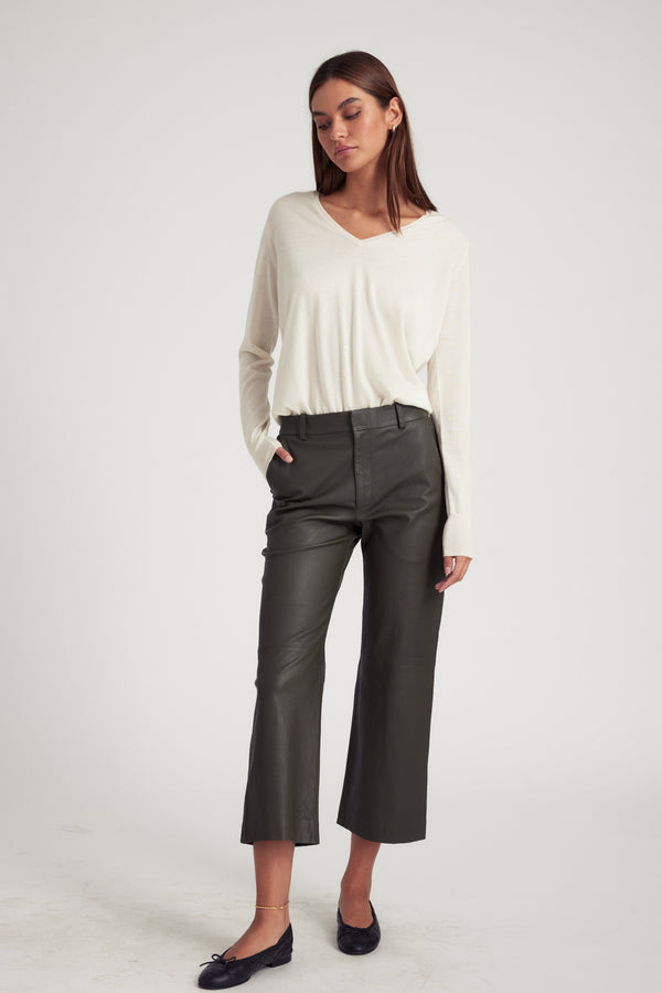 Cropped Baggy Leather Trouser | Cactus