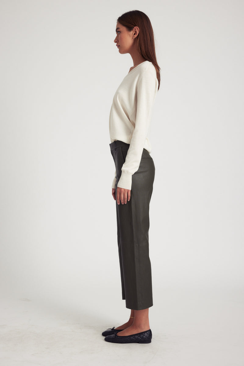 Cropped Baggy Leather Trouser | Cactus