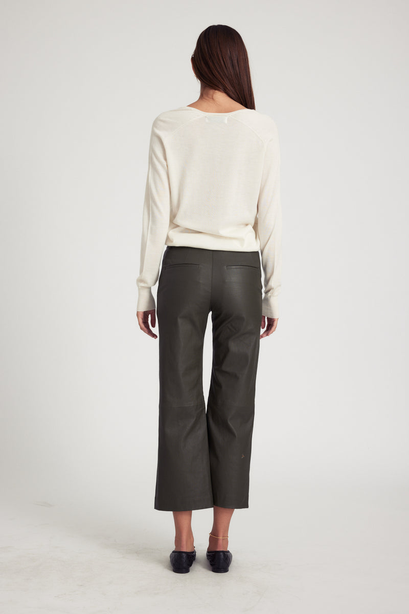 Cropped Baggy Leather Trouser | Cactus