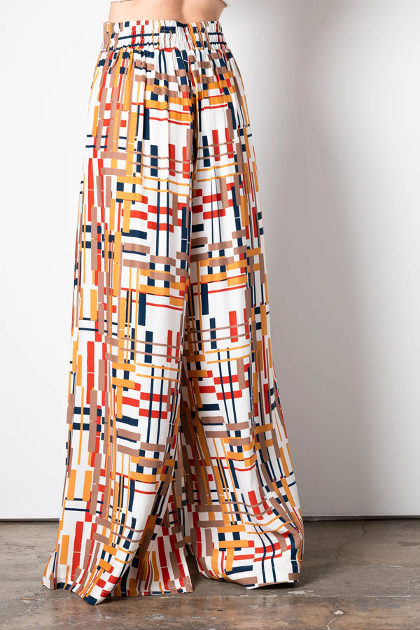 Saxton Wide Leg Silk Trouser in Geo Print