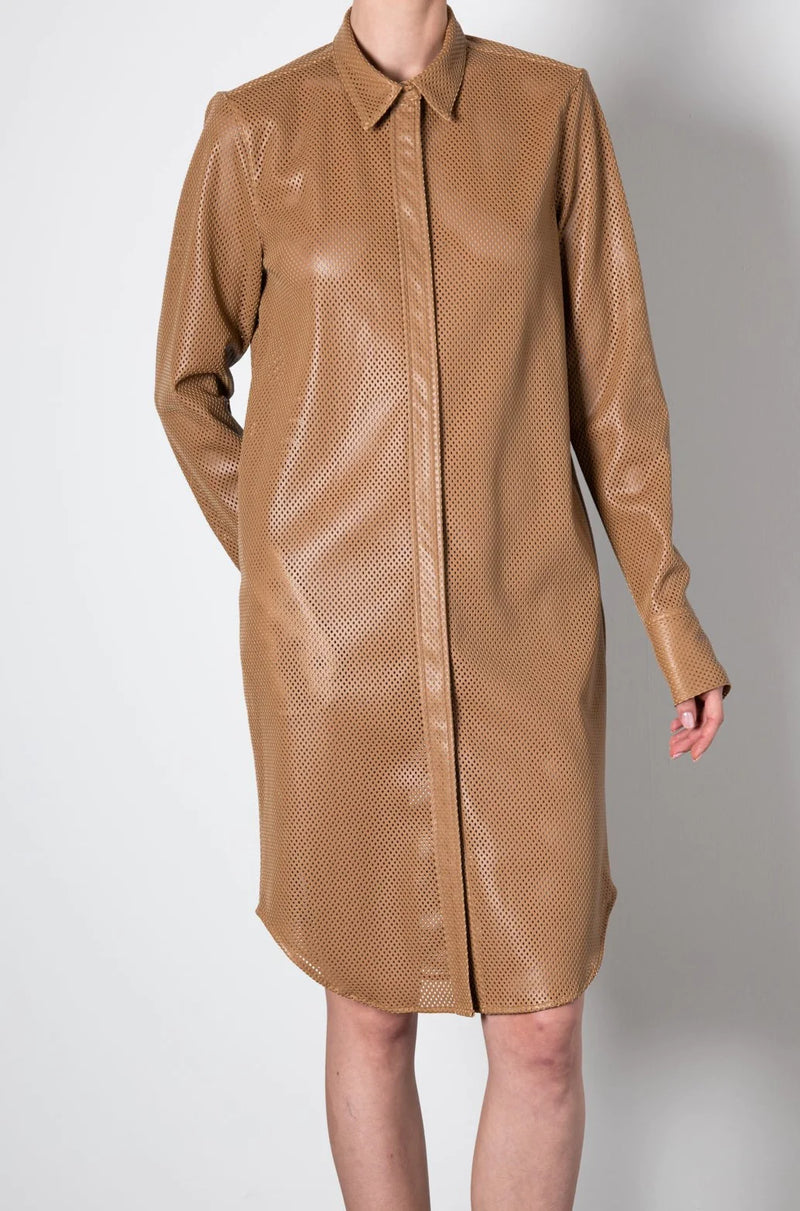 Valmont Vegan Leather Shirt Dress | Chai