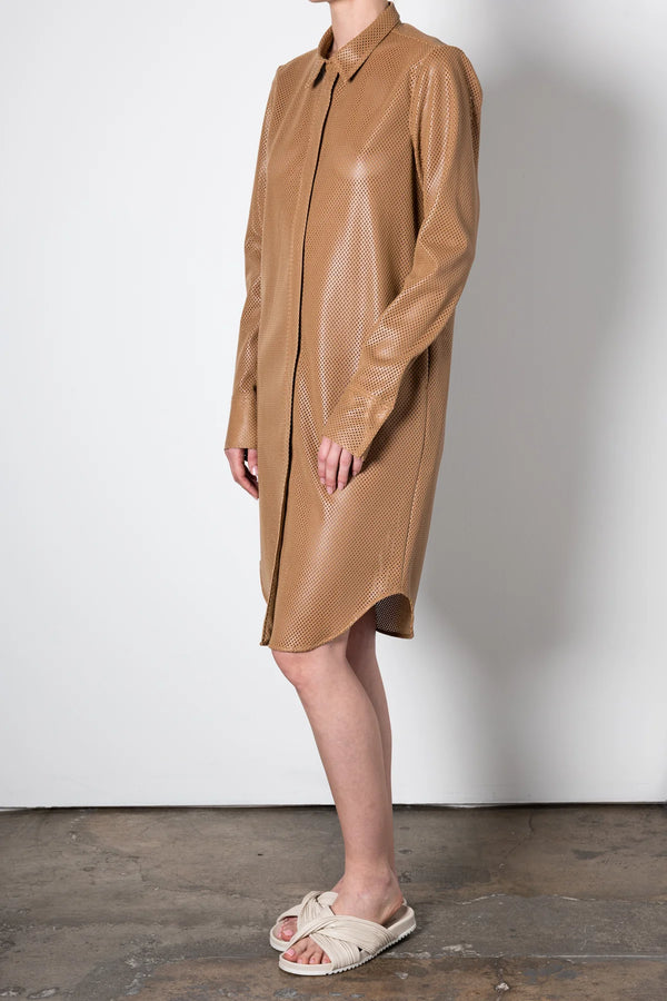 Valmont Vegan Leather Shirt Dress | Chai