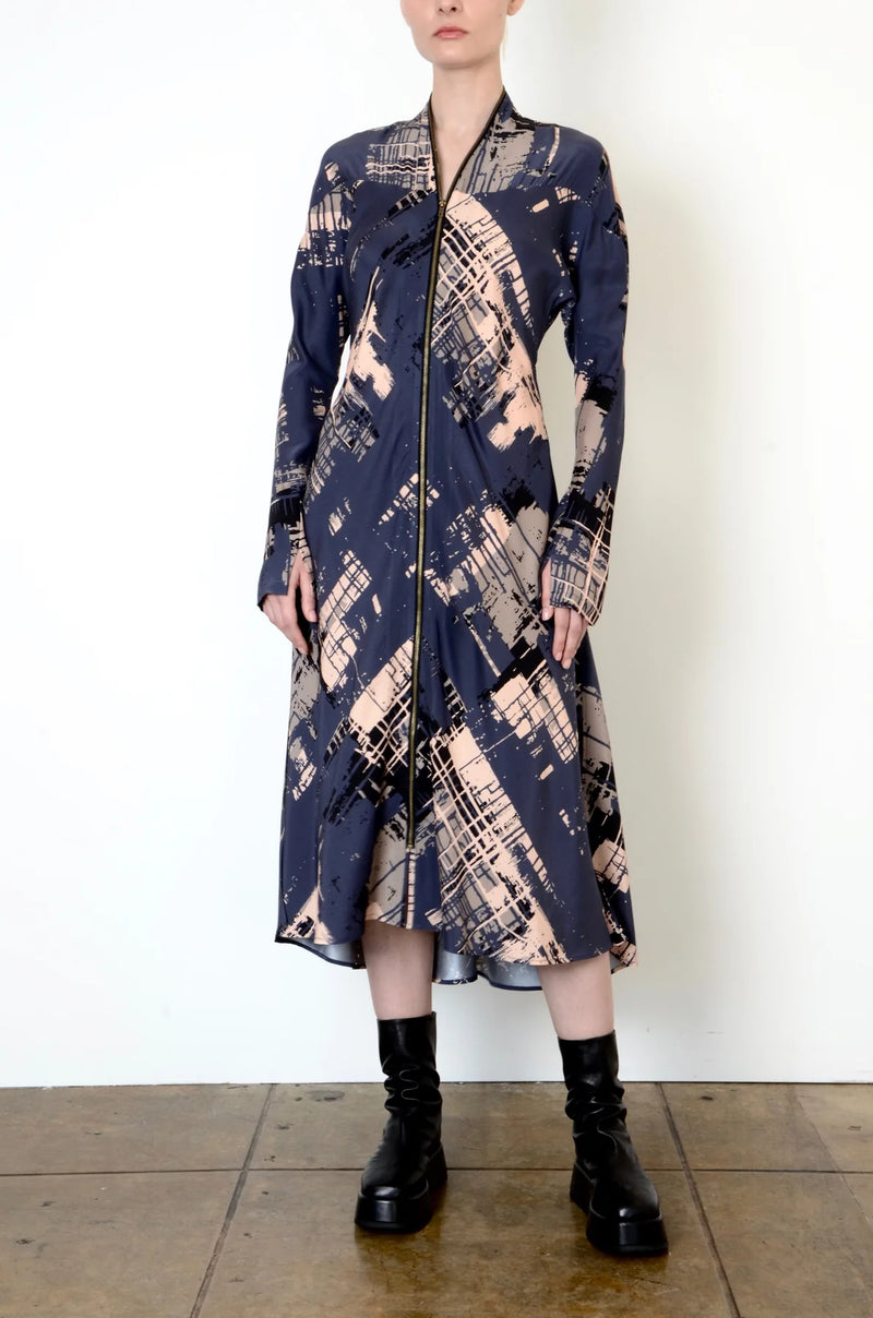 Syrus Silk Zip Trim Dress | Abstract