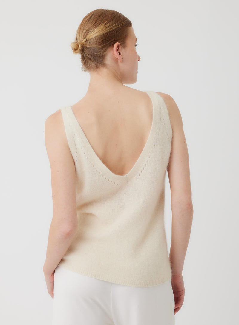 Double V Pointelle Tank | Milk