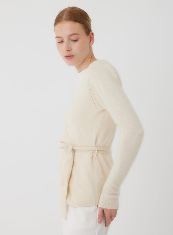 Open Cardigan with Tie | Milk