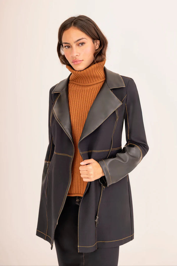 Asana Moto Coat with Vegan Leather | Black
