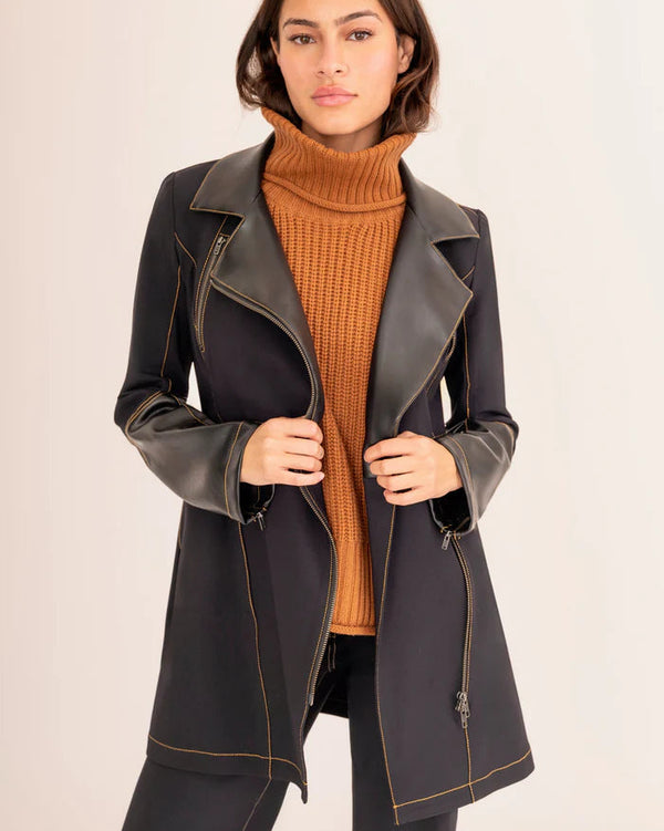 Asana Moto Coat with Vegan Leather | Black