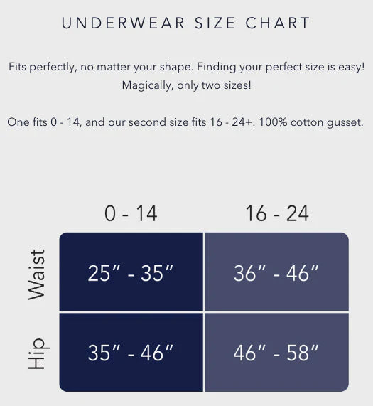 Evelyn & Bobbie High Waisted Retro Bikini size chart