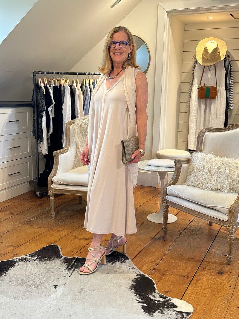 Flare Dress W/Silk detail | Light Taupe & Sand