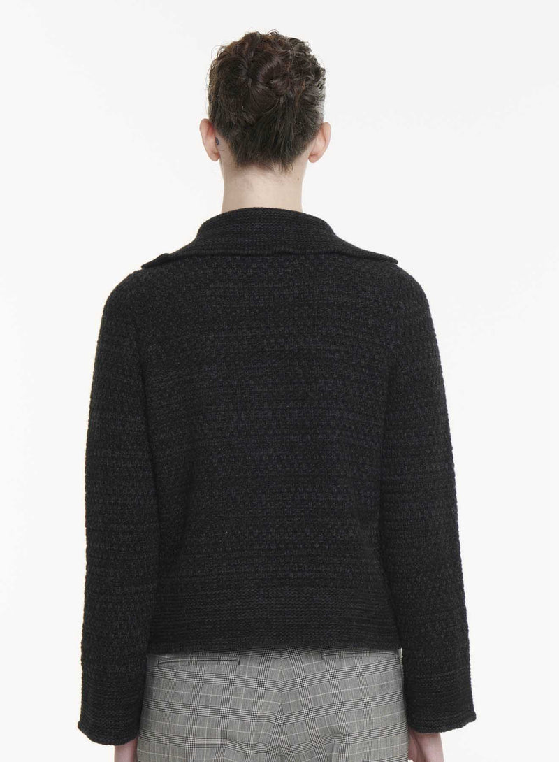 Knit Cardigan With Collar | Black Anthracite