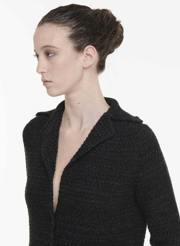 Knit Cardigan With Collar | Black Anthracite