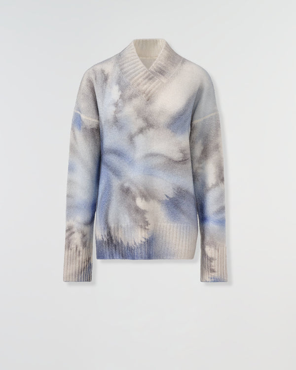 V Neck Pullover I Tie Dye Blue