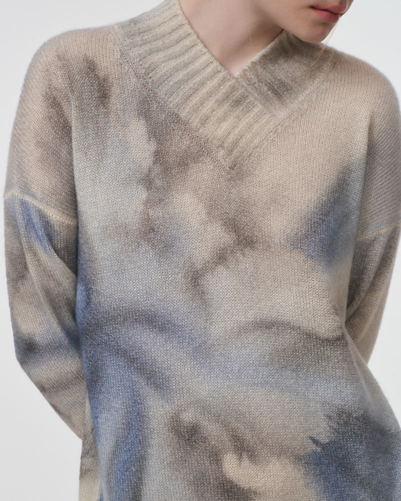 V Neck Pullover I Tie Dye Blue