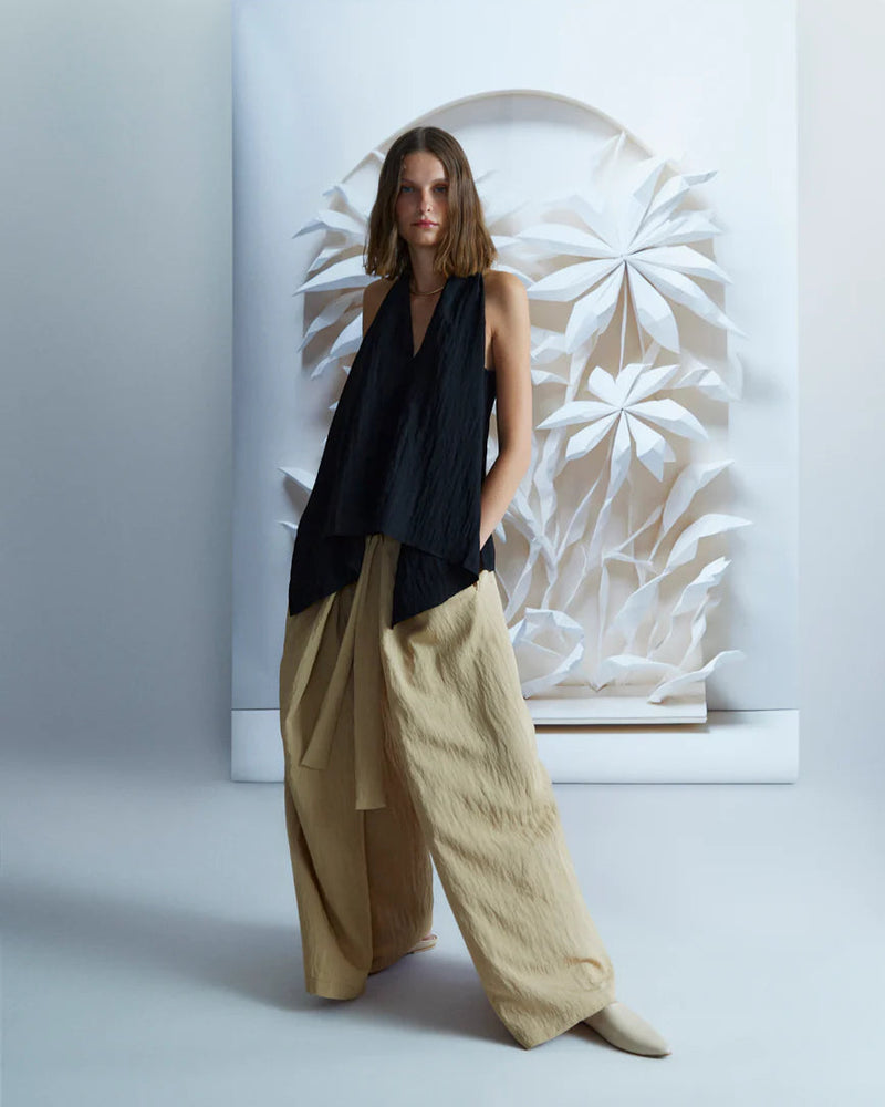 Wrap Palazzo Pants with Cross Tie Detail | Sand