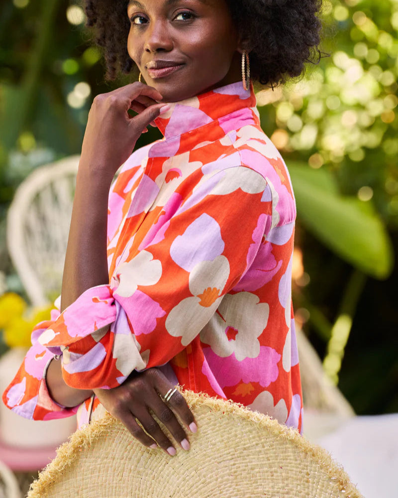 Rory Linen Dress | Large Floral Pink, Orange Well Heeled Rory Linen Dress | Large Floral Pink, Orange Well Heeled
