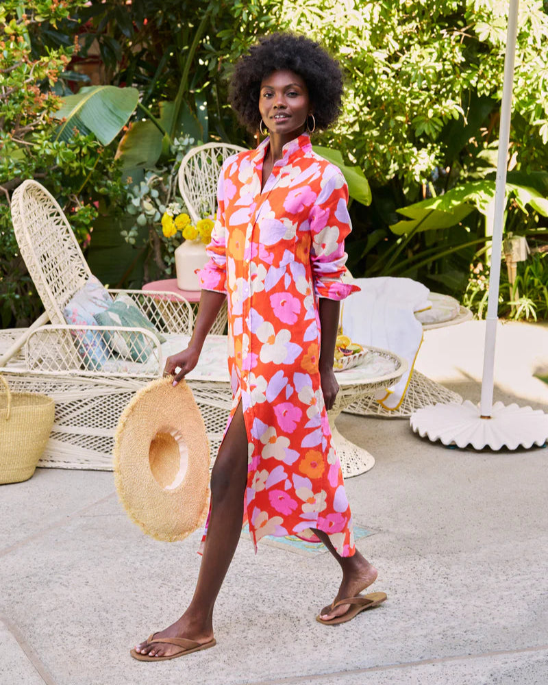 Rory Linen Dress | Large Floral Pink, Orange Well Heeled Rory Linen Dress | Large Floral Pink, Orange Well Heeled