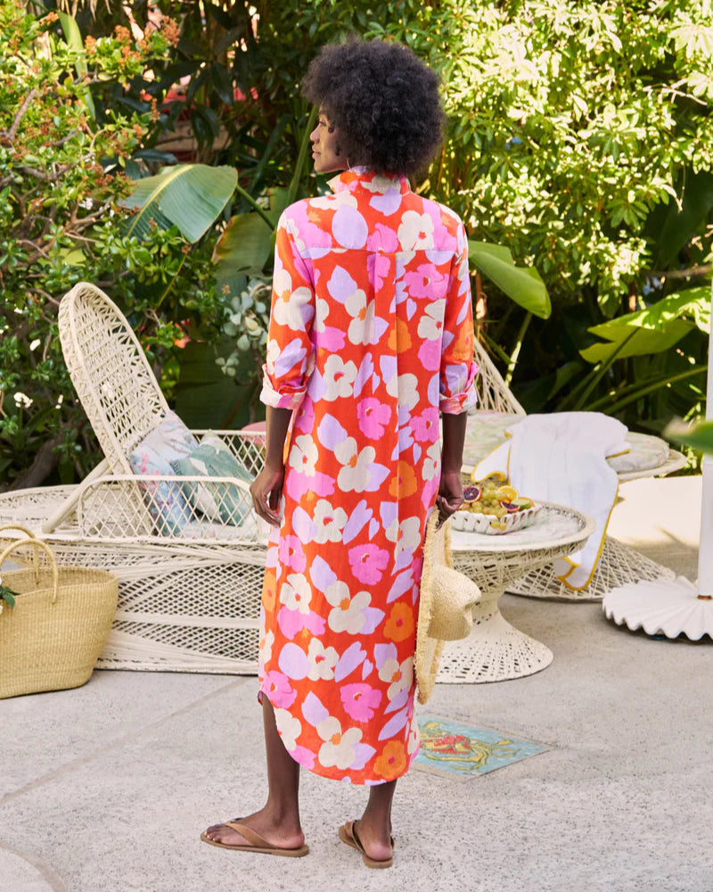 Rory Linen Dress | Large Floral Pink, Orange Well Heeled Rory Linen Dress | Large Floral Pink, Orange Well Heeled
