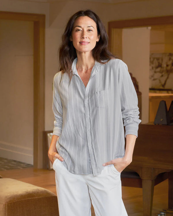 Eileen Relaxed Button Up Shirt | Gray Melange Stripe